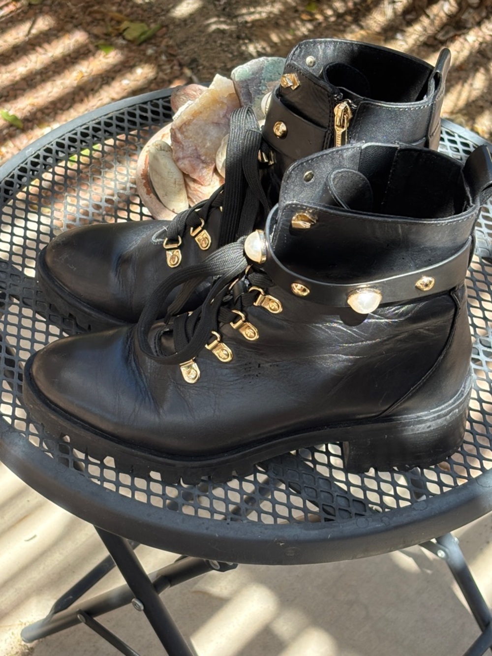 Karl Lagerfeld Perry Leather Boots Size 8.5 Black